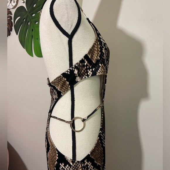 Fashion Nova Sierra Velvet Maxi Dress Brown Combo - Python - Snake Print Sz. XL - Picture 10 of 12